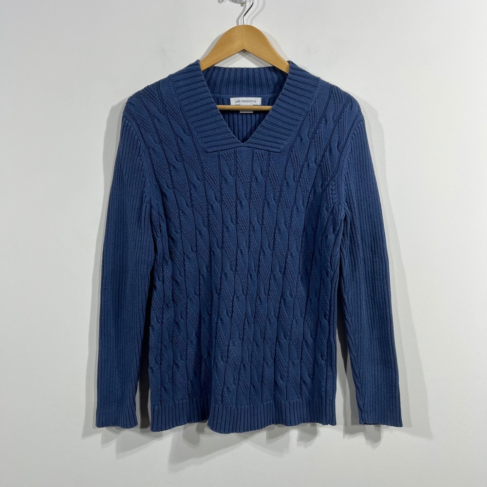 Liz Claiborne VTG Fisherman Preppy Old‎ Money Cable Knit Sweater Womens Medium